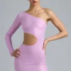 Zanab Metallic-Minikleid mit Cut-outs und einer Schulter in Violett-Rosa