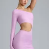 Zanab Metallic-Minikleid mit Cut-outs und einer Schulter in Violett-Rosa