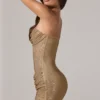 Zara Minikleid mit Bandeau-Ausschnitt und geraffter Taille in Gold