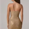 Zara Minikleid mit Bandeau-Ausschnitt und geraffter Taille in Gold