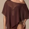 Zarayah Transparenter Poncho in Espressobraun