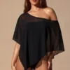 Zarayah Transparenter Poncho in Schwarz