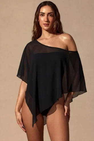 Zarayah Transparenter Poncho in Schwarz