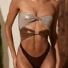 Zarza Panelled Cut-out Badeanzug in Bronze Gold