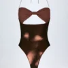 Zarza Panelled Cut-out Badeanzug in Bronze Gold