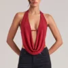 Zenna Drapiertes Cowl-Oberteil in Kirschrot