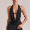 Zenna Drapiertes Cowl-Oberteil in Schwarz