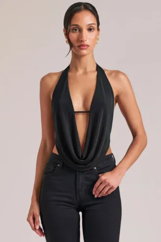 Zenna Drapiertes Cowl-Oberteil in Schwarz