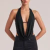 Zenna Drapiertes Cowl-Oberteil in Schwarz