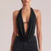 Zenna Drapiertes Cowl-Oberteil in Schwarz