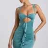 Zivanka Minikleid aus Slinky-Jersey mit Cut-outs und Rüschenbesatz in Seegrün Zivanka Minikleid aus Slinky-Jersey mit Cut-outs und Rüschenbesatz in Seegrün