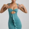 Zivanka Minikleid aus Slinky-Jersey mit Cut-outs und Rüschenbesatz in Seegrün Zivanka Minikleid aus Slinky-Jersey mit Cut-outs und Rüschenbesatz in Seegrün