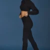 Zopfmuster-Hose mit Umschlag und ausgestelltem Bein in Schwarz Zopfmuster-Hose mit Umschlag und ausgestelltem Bein in Schwarz